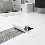 ZRJT Peel and Stick Floor Tile 11.8” x 590” Vinyl Flooring Roll Cover 48.4 Sq.Ft. Waterproof Scratch-Resistant DIY Self-Adhesive PVC Flooring for Renter, Kitchen, Bathroom, RV, White Marble