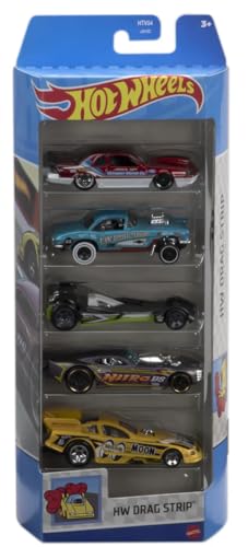 Image of Hot Wheels Car 2024 HW Drag Strip Pack of 5 (1988 Ford T-Bird, 1962 Corvette Gasser, Hot Wired, Nitro Doorslammer, Mustang Funny Car) Multi - Color
