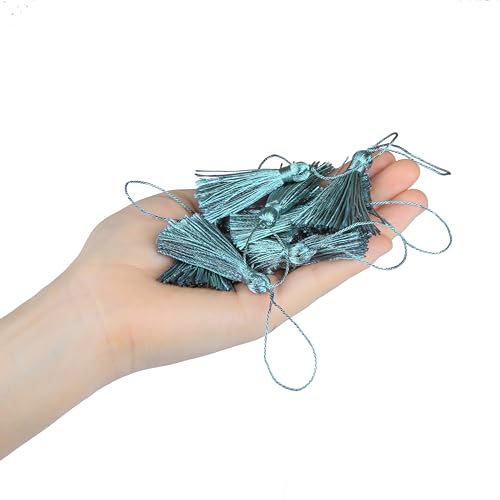 Image of 48Pcs Mini Bookmark Tassels Handmade Keychain Silky Tassel | (Mix Dark Blue)3.75inch Tassel, Silky Floss Craft Tassel for Jewelry Making,Tags,DIY Accessory