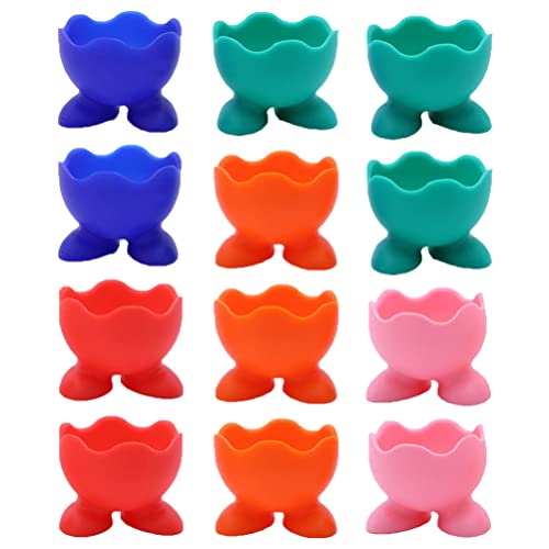 Luxshiny Silicone Egg Cups Set 12 Pieces Eggcup Kitchen Tool Egg Poaching Cups Stands for Breakfast Random