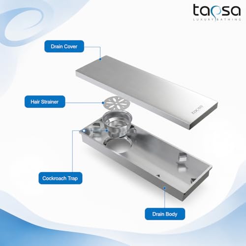 Image of Tapsa Tile Insert Floor Drain | 304 Stainless Steel | Invisible Shower Drain Channel | Shower Drain Channel |Water Drain Channel| Floor Drain with Cockroach Trap | Anti-Rust. (SS Matte, 18X4)