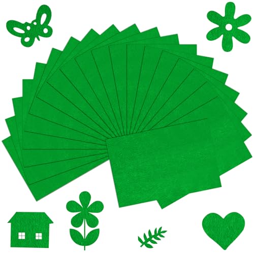 BOUBONI 20 Pcs Green Soft Felt Fabric Sheet 8" x 12" Assorted Color Felt Fabric Sheets for Crafts DIY Handcraft Sewing Squares Patchwork Nonwoven