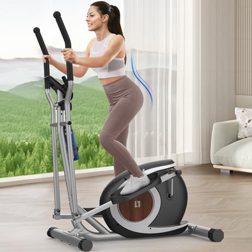 Crosstrainer für Zuhause, Magnetische Ellipsenmaschine mit Smart Bluetooth APP, 16 Widerstandsstufen, LCD-Monitor, rutschfeste Pedale, Flaschenhalter, Home Fitness Übung Elliptical Stepper