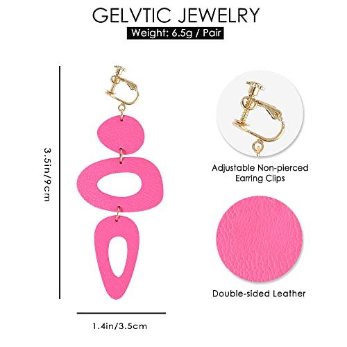 Gelvtic Lightweight Clip On Dangle Earrings For Women Genuine Leather Large Clip On Earrings For Girls Clip On Hoop Earrings Women's Clip-On Earrings Ear Clips For Women Cartilage Earring Gift For Christmas Birthday (Ea137-Pink-Clip On) #TOP5