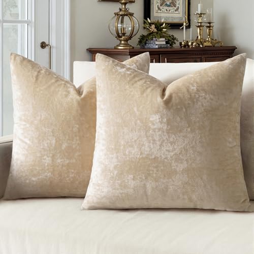 MIULEE Velvet Throw Pillow Covers Set of 2, Soft Neutral