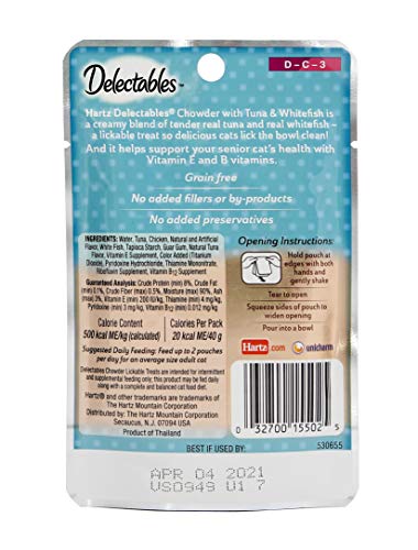 Hartz Delectables Chowder Lickable Wet Cat Treats for Senior Cats, Tuna & Whitefish, 12 Count - Image 3