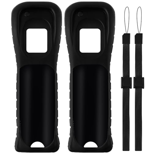 XiQiDianr Paquete de 2 fundas de silicona con correa de muñeca para mando a distancia de Nintendo Wii (negro 2)