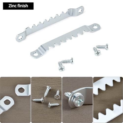 Image of QWORK Sawtooth Hangers Large with Screws, 100 Pcs, Steel with Zinc Finish, Includes 200 #6 x 1 /2 inch Screws, Canvas and Picture Frame Hangers