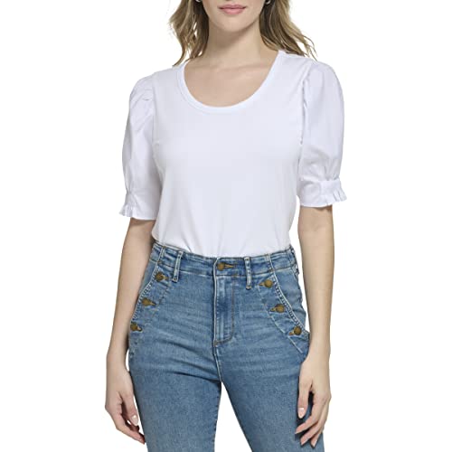 Karl Lagerfeld Paris Women's Soft Short Sleeve Everyday Fashion Sport Knit, White, Small #TOP12