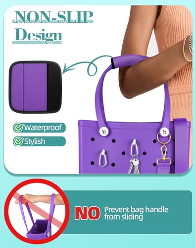 Image of Bag Strap Charms Crossbody for Bogg Bag Accessories - Shoulder Strap Neoprene Luggage Handle Wrap for Suitcase & 2 Key Holders Purple