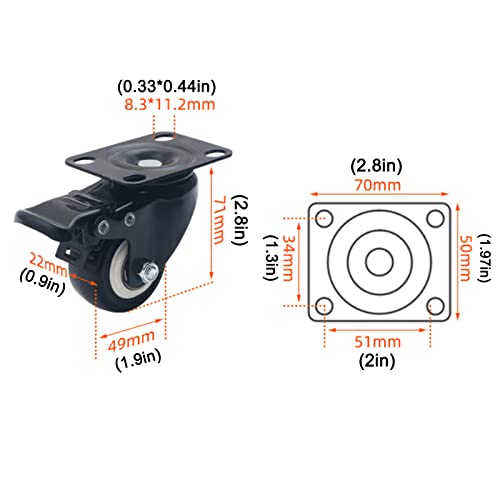 Roulettes pivotantes robustes de 49 mm en polyuréthane durable - 3