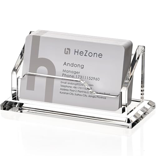 HeZone Acrylic Card Holder Clear Horizontal Business Card Organizer Stand for Desk 1 Slots Business Cards Stand for Women and Men,Office Desk Accessories,Organize 50 Cards-1 Pack