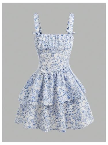 Floerns Girl's Cute Bowknot Floral Short Dress Sleeveless Boho Tiered Dresses4