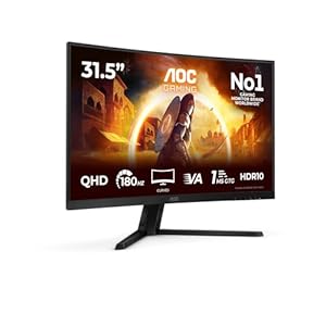 AOC CQ32G4VE 31.5 Zoll Curved, WQHD Gaming Monitor, 180Hz, Fast VA Panel, 0.5ms MPRT, Adaptive Sync, HDR10, FreeSync, (2560x1440 HDMI 2X 2.0 DP 1x 1.4) Schwarz