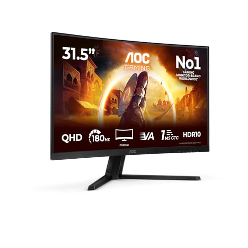 AOC CQ32G4VE 31.5 Zoll Curved, WQHD Gaming Monitor, 180Hz, Fast VA Panel, 0.5ms MPRT, Adaptive Sync, HDR10, FreeSync, (2560x1440 HDMI 2X 2.0 DP 1x 1.4) Schwarz