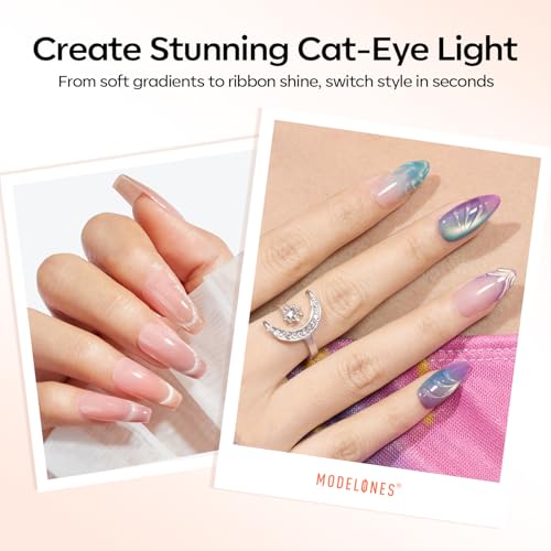 Image of modelones 3-in-1 French Tip Nail Brush with Cat Eye Magnet- Strong Magnetic Force for Cat Eye Gel Polish Effects, French Tip Design, Nail Art Cuticle Clean Up & Salon-Quality DIY Manicure Tool