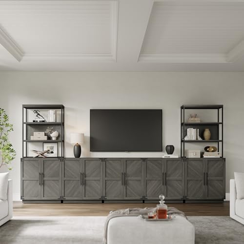 SICOTAS Tall Bookshelf with Storage Cabinet - Modern Book Shelf with Doors and Shelves, 5 Tier Bookcase with Metal Frame Industrial Large Book Case for Home Office, Living Room, 75 Inch, Ash Ash Gray - Image 6