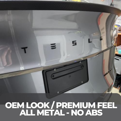 Image of Metal Tesla Letters Emblem Trunk Logo Decal Tailgate Rear 3m Adhesive Compatible with Tesla Model 3 Y Highland Juniper Chrome Matte Black Red Glossy Black (Letters & T Logo - Glossy Black)