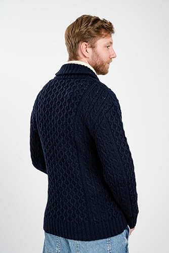 SAOL 100% Merino Wool Double Breasted Shawl Cardigan with Buttons for Men's4