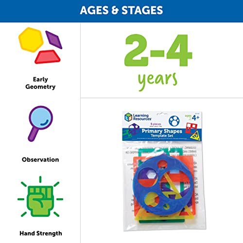 Learning Resources Primary Shapes Template Set - 5 Pieces, Ages 4+ Homeschool And Classroom Supplies, Geometric Shapes, Tracing Helper For Kids #TOP4