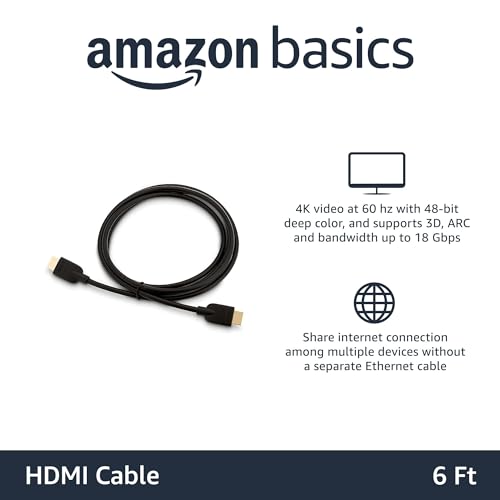 Image of Amazon Basics HDMI Cable, 3-Pack, 6 ft, High-Speed 4K@60Hz HDMI 2.0 Cord, 18Gbps, 2160p, 48 bit, Compatible with TV /PS5 /Xbox /Roku /Blu-ray, Ethernet Ready, Black