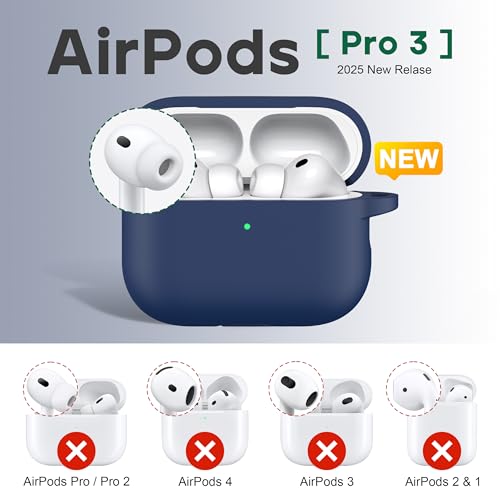 Image of R-fun for AirPods Pro 3rd Generation Case with Cleaner Kit, Soft Silicone Protective Case Cover for Apple AirPod Pro 3 for Women Men, AirPods Pro Case Accessories with Keychain, Midnight Blue