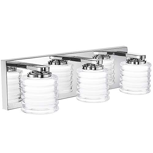 Creative Product Mateyrie 3 Light Bathroom Vanity Light Chrome Bathroom Light Fixtures Dimmable LED Vanity Lights Fixtures for Bathroom 5000K White Light 17 inch