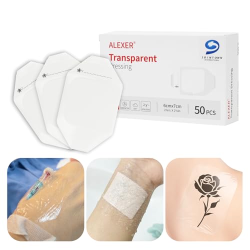 Jointown Transparent Film Dressing, Waterproof Adhesive Clear Wound Cover Bandage, Wound Seal for Post Surgical, Scar Therapy, Tattoo Dressings,2.37 x 2.75 inches 50 Packs