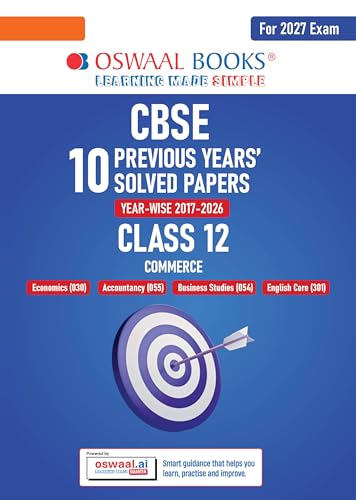 Image of Oswaal CBSE 10 Previous Years Papers Commerce | Class 12 | Year-wise(2017-2026) | 2026 Papers (Delhi & Outside Delhi)- fully solved | NCERT & Competency-based questions | For 2027 Exam| Oswaal AI