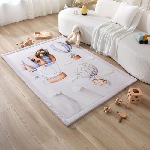 Image of Hakuna Matte CloudSoft Baby Play Mat for Floor 47 x 67 Dinosaur Balloons | Coral Velvet high-density foam Rug for Crawling Cozy Play , Water-Resistant, Easy-Care Tummy Time Playmat for Playpen