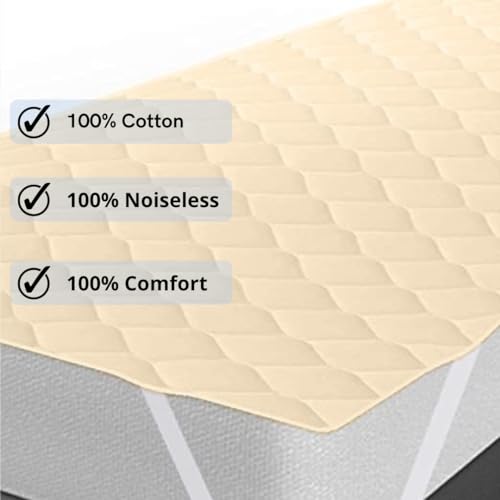 Image of Trance Home Linen 100% Cotton Quilted Mattress Protector| Single Size Bed Quilted Bed Cover |Water Resistant - Breathable and 100% Cotton Pad with Elastic Straps on Corners (72x30 inch, Beige)