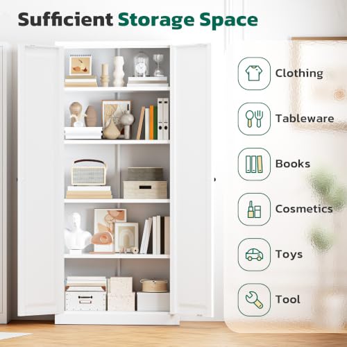 Image of Greenvelly Metal Storage Cabinet, 63 inch H White Metal Storage Cabinet with Doors and 4 Shelves, Steel Cabinets for Living Room, Office, School (White - Modern)
