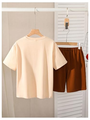 Image of SweatyRocks Boy's 2 Piece Outfits Letter Graphic Short Sleeve T Shirt and Shorts Clothing Set Khaki 11Y