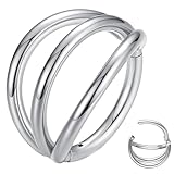 LOVEBODYJEWELRY 18G 8mm Silver Hinge Triple Hoop Nose Ring 316L Surgical Steel Segment Rings Seamless Hinged Cartilage Helix Rook Tragus Conch Clicker Ear Earring Piercing Lip Ring