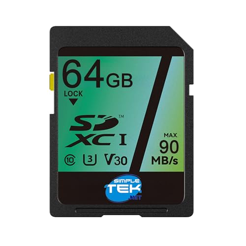SIMPLETEK - Tarjeta SDXC de 64 GB UHS-I U3 - Clase 10, memoria de alta velocidad optimizada para grabación de vídeo 4K y fotografía profesional