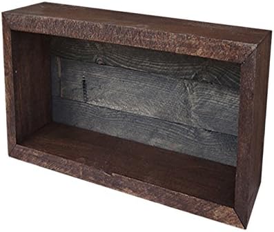 Wood/Wooden Shadow Box Display With Backing - 16" x 6" - Two Tone - Dark Walnut/Carbon Grey - Rustic Decorative Reclaimed Distressed Vintage Appeal