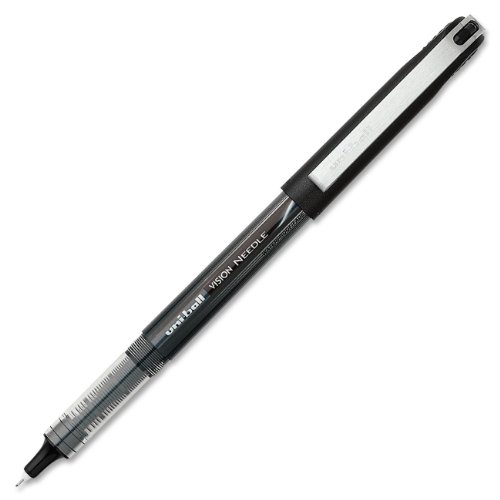 uniball Vision Needle Rollerball Pens, Micro Point (0.5mm), Black, 12 Pack