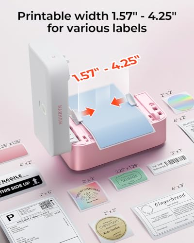 Image of MUNBYN Bluetooth Thermal Label Printer RW403B, Wireless 4x6 Shipping Label Printer for Small Business, Compatible with Android, iPhone, Windows, Mac, Chromebook, Print Width 1.57 inch-4.25 inch (Pink)