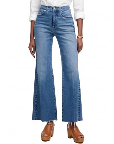 YEXPINE Women's High Waisted Flare Jeans Stretchy Raw Hem Bootcut