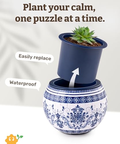 Image of PieceRelax 3D Puzzle Planter - Classic Ornamental Style - Small Round Plant Pots with Drainage, for Mom, Home Decor Flower Pots for Indoor Cactus, Succulents Pots [K1103]