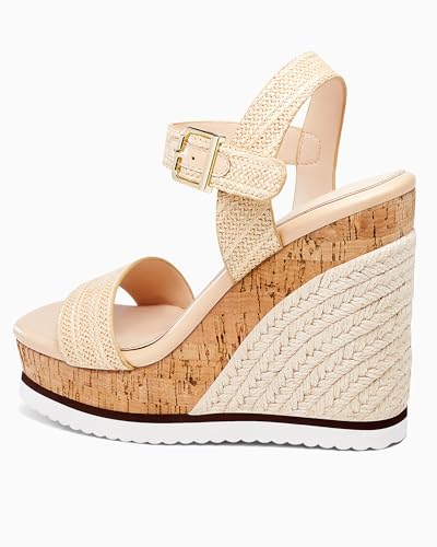 Image of Coutgo Women's Espadrille Wedge Platform Sandals Open Toe Ankle Buckle Strap Casual Summer Shoes