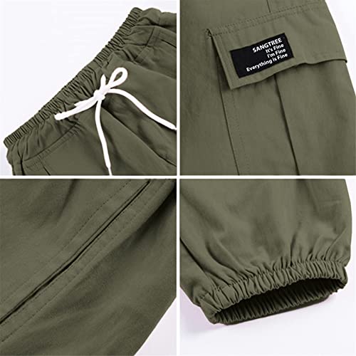 Sangtree Women's Cargo Pants Elastic Waist Drawstring Tapered Jogger Pants With Pockets For Women,Army Green,S #TOP4