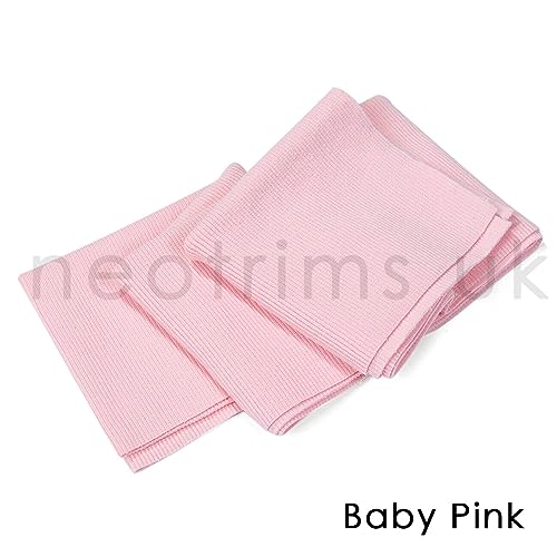 Knit Rib Elastane Waistbands Ribbing Strip, Neotrims Stretch 2 x 2 Fabric Material, Great Recovery Resilient. Use Garment Cuffs, Collars, Welt Edge. 100cms x 20cms Panel. Baby Pink, 2 Strips4
