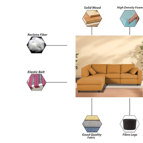 Image of Florian LHS 4 Seater L Shape Sofa Set for Living Room (Orange Fabric) Premium Fabric Sofa