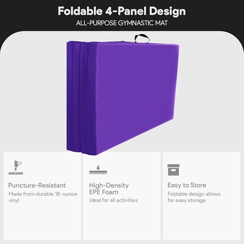 Image of BalanceFrom 6x4 Feet 4-Panel Folding Gymnastics Mat - 2-Inch Thick Pad with Vinyl Surface and Carrying Handles for Tumbling, Yoga, Pilates, Home Workouts, and Martial Arts