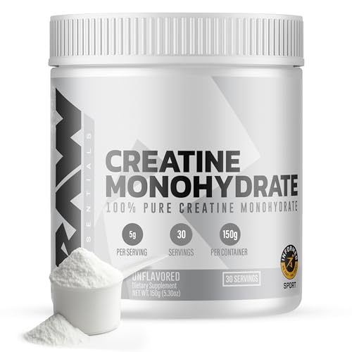 RAW Nutrition Creatine Monohydrate Powder, Unflavored (30 Servings) - Micronized Creatine...
