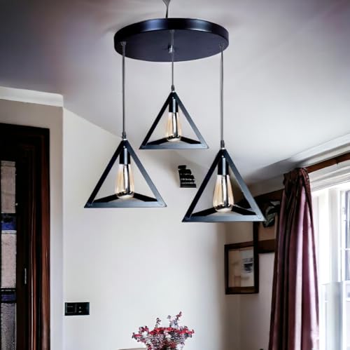 Image of GreyWings Triangle 3-Light Hanging Pendant Lamp, Modern Black Ceiling Chandelier, Iron Cluster Light for (Bulbs Not Included), 3LP Set