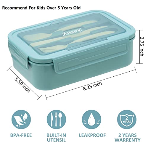 Bento Box For Adults Kids, 1100Ml Lunch Container Bento Boxes With Built-In Utensil Set, Leakproof,Dishwasher Micro-Wave Safe(Teal Blue) #TOP4