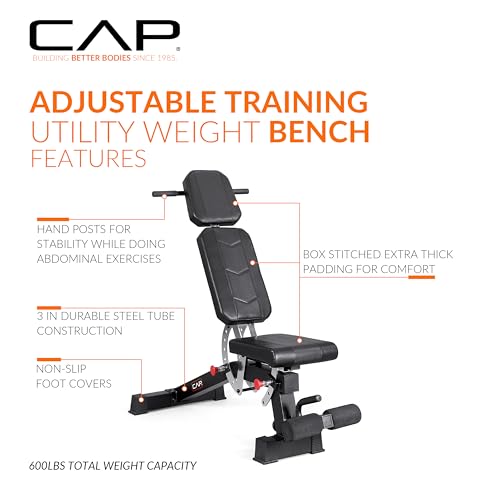 Image of CAP Barbell Adjustable Training Utility Weight Bench | Multi-Position Incline Bench with 6 Backrest Adjustments, Leg Anchor, Wheels & 600 LB Capacity | Home Gym Strength Bench