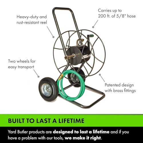 Yard Butler Hose Reel Cart with Wheels Heavy Duty 200 Foot Metal Hose Reel Suitable for Gardens, Lawns and Outdoor - IHT-2EZ